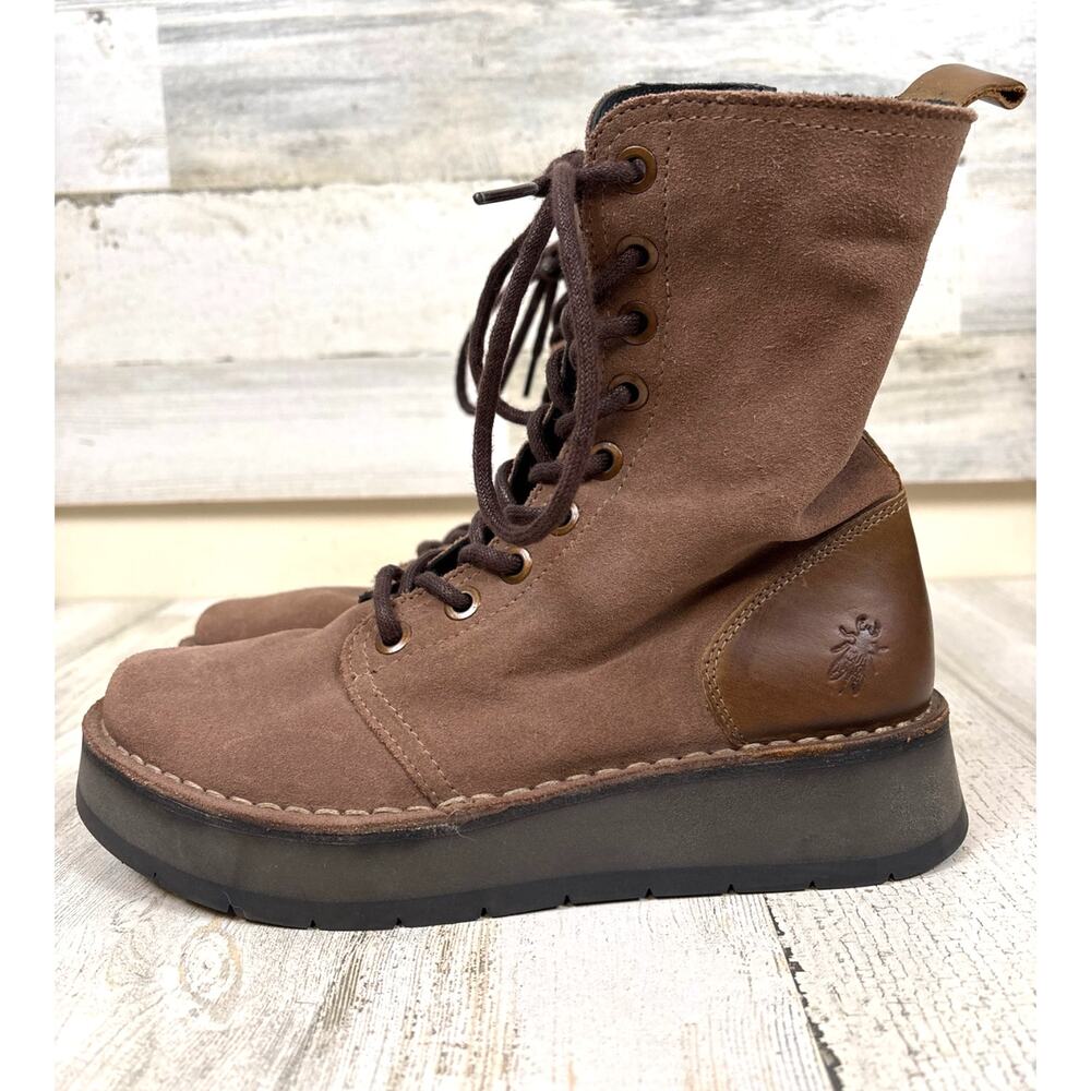 FLY LONDON womens 5.5 Rami Oil Suede brown ankle boot platform